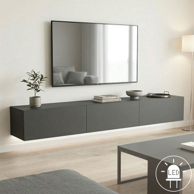 Έπιπλο τηλεόρασης επιτοίχιο με Led Rival pakoworld ανθρακί 210x35x30εκ