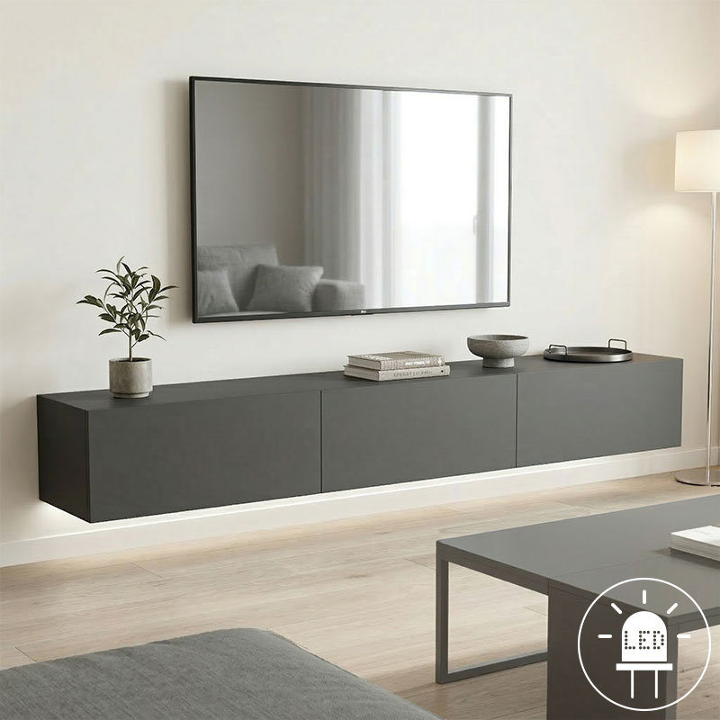 Έπιπλο τηλεόρασης επιτοίχιο με Led Rival pakoworld ανθρακί 210x35x30εκ