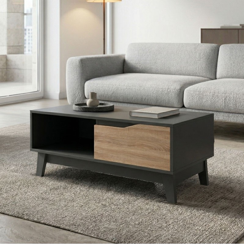 Τραπέζι σαλονιού Judas pakoworld ανθρακί-sonoma 90x45x38.5εκ