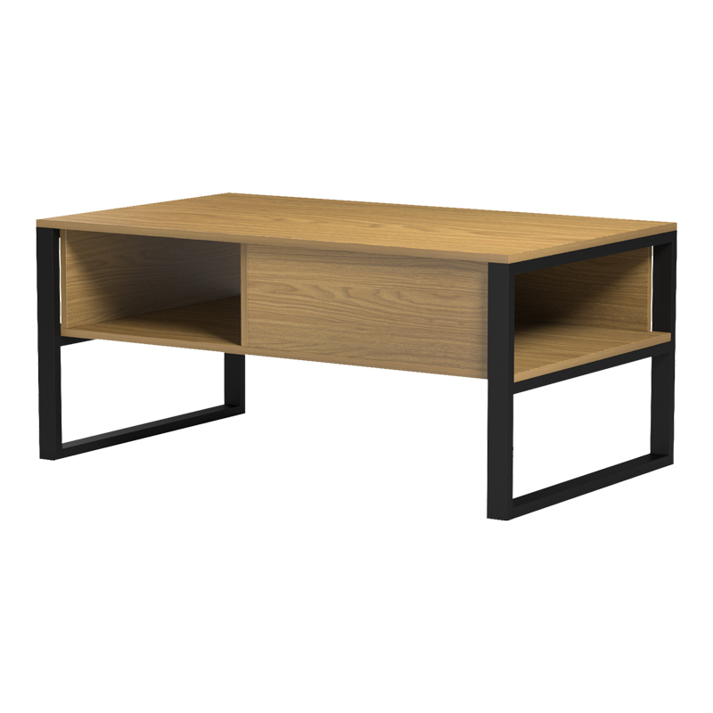 Τραπέζι σαλονιού Bendon pakoworld ανοιχτό καρυδί - μαύρο μέταλλο 100x60x44.5εκ