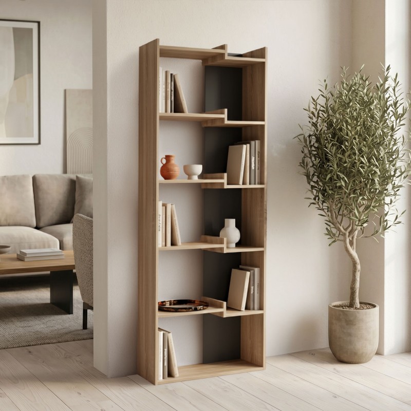 Βιβλιοθήκη Corpus pakoworld sonoma - ανθρακί 61x22x162εκ