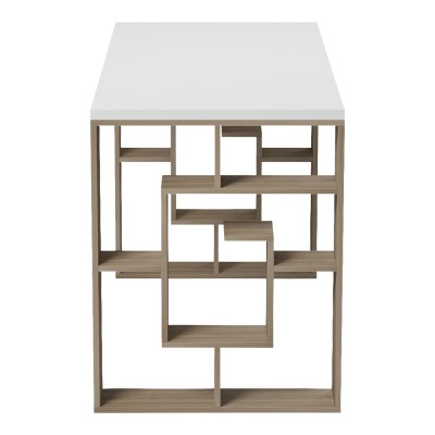 Γραφείο με ραφιέρα Labirent pakoworld sonoma-λευκό 140x60x75εκ