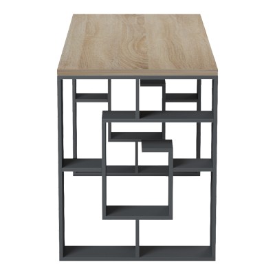 Γραφείο με ραφιέρα Labirent  pakoworld ανθρακί-sonoma 140x60x75εκ