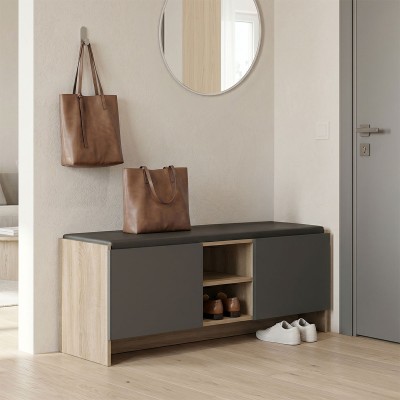 Έπιπλο εισόδου σκαμπό-παπουτσοθήκη Zulla pakoworld 10 ζεύγων sonoma- ανθρακί 110x37x43εκ