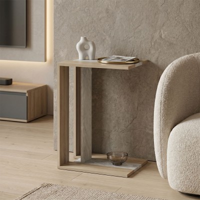 Βοηθητικό τραπέζι Muju pakoworld sonoma- μπεζ οψη μαρμάρου  30x40x55εκ