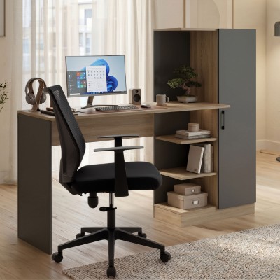 Γραφείο με βιβλιοθήκη και ντουλάπι Ofisio pakoworld sonoma-ανθρακί 152.3x40x120εκ