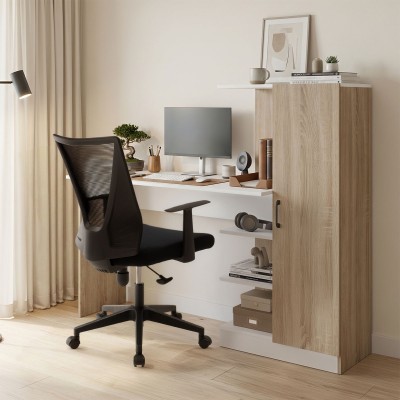 Γραφείο με βιβλιοθήκη και ντουλάπι Ofisio pakoworld sonoma-λευκό 152.3x40x120εκ