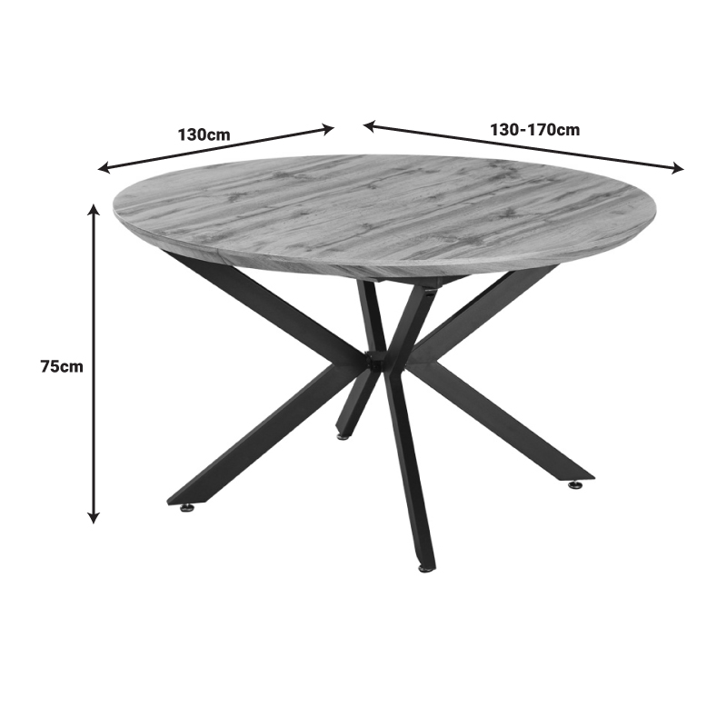Τραπέζι επεκτεινόμενο Edina pakoworld mdf σε sonoma απόχρωση με μαύρα μεταλλικά πόδια 130-170x130x75εκ