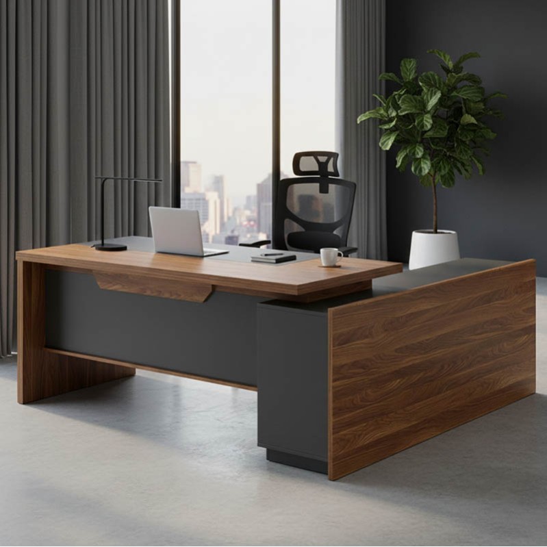 Γραφείο επαγγελματικό με αριστερή γωνία Oscar pakoworld καρυδί-ανθρακί 220x180x76εκ