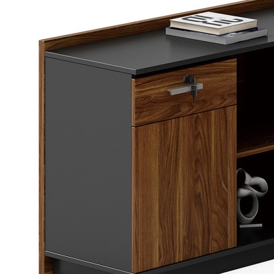 Γραφείο επαγγελματικό με αριστερή γωνία Oscar pakoworld καρυδί-ανθρακί 220x180x76εκ