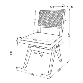 Καρέκλα Winslow pakoworld ξύλο rubberwood ανοικτό καρυδί-pvc rattan φυσικό-ύφασμα γκρι | 2 τμχ