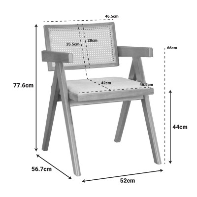 Πολυθρόνα Winslow pakoworld ξύλο rubberwood ανοικτό καρυδί-pvc rattan φυσικό-ύφασμα γκρι | 2 τμχ