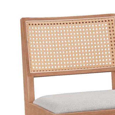 Σκαμπό bar Winslow pakoworld ξύλο rubberwood ανοικτό καρυδί-pvc rattan φυσικό-ύφασμα γκρι 44.5x46x98εκ | 2 τμχ