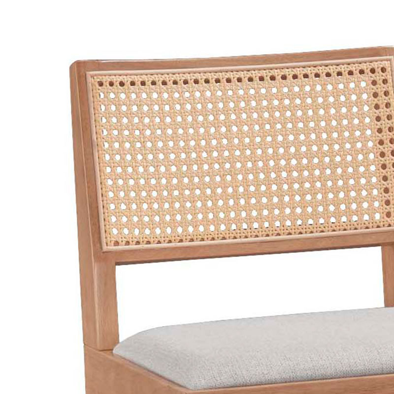 Σκαμπό bar Winslow pakoworld ξύλο rubberwood ανοικτό καρυδί-pvc rattan φυσικό-ύφασμα γκρι 44.5x46x98εκ | 2 τμχ