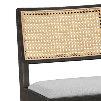 Σκαμπό bar Winslow pakoworld ξύλο rubberwood μαύρο-pvc rattan φυσικό-ύφασμα γκρι 44.5x46x98εκ | 2 τμχ