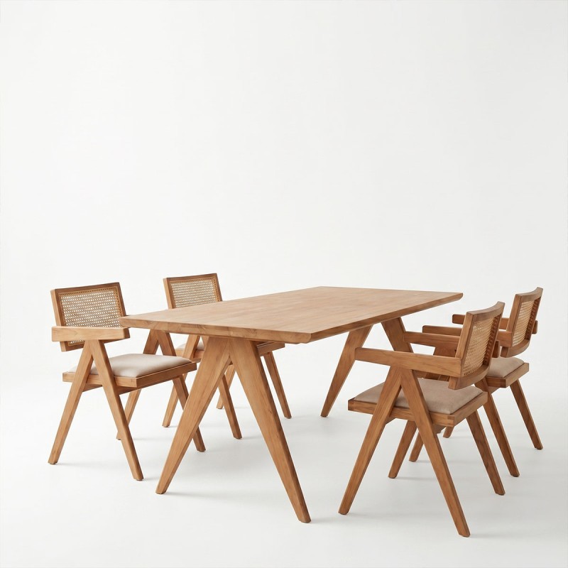 Τραπεζαρία Winslow Ι pakoworld σετ 5τεμ ξύλο rubberwood ανοιχτό καρυδί 160x85x75εκ