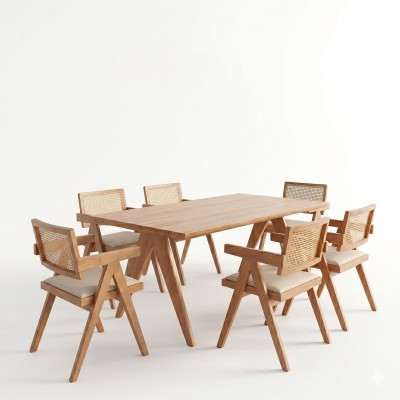 Τραπεζαρία Winslow Ι pakoworld σετ 7τεμ ξύλο rubberwood ανοιχτό καρυδί 160x85x75εκ