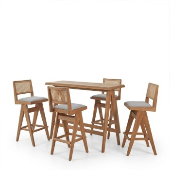 Τραπεζαρία μπαρ Winslow pakoworld σετ 5τεμ ξύλο rubberwood ανοιχτό καρυδί 120x45x100εκ