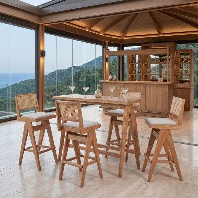 Τραπεζαρία μπαρ Winslow pakoworld σετ 5τεμ ξύλο rubberwood ανοιχτό καρυδί 120x45x100εκ