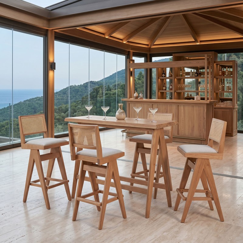 Τραπεζαρία μπαρ Winslow pakoworld σετ 5τεμ ξύλο rubberwood ανοιχτό καρυδί 120x45x100εκ