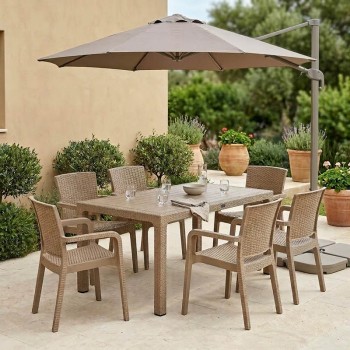 Τραπεζαρία Explore-Halcyon pakoworld σετ 7τεμ PP cappuccino 150x90x73,5εκ