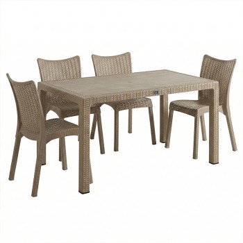 Τραπεζαρία Explore-Confident pakoworld σετ 5τεμ PP cappuccino 150x90x73,5εκ.