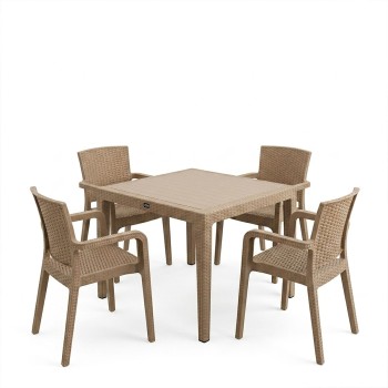 Τραπεζαρία Explore-Halcyon pakoworld σετ 5τεμ PP cappuccino 90x90x73,5εκ