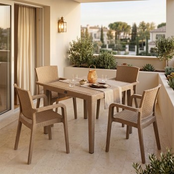 Τραπεζαρία Explore-Halcyon pakoworld σετ 5τεμ PP cappuccino 90x90x73,5εκ