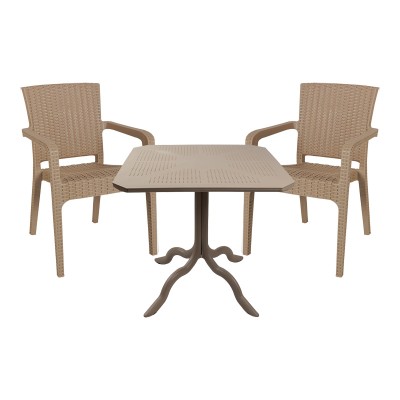 Τραπεζαρία Icoan-Halcyon pakoworld σετ 3τεμ PP σε cappuccino απόχρωση