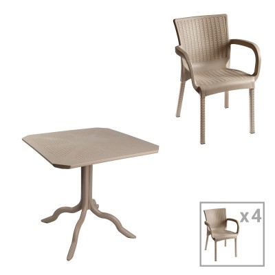 Τραπεζαρία Icon-Festive pakoworld σετ 5τεμ PP σε cappuccino απόχρωση