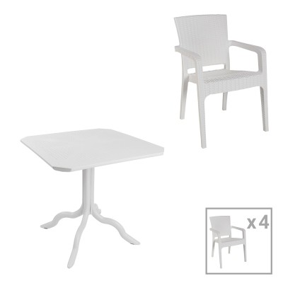 Τραπεζαρία Icon-Halcyon pakoworld σετ 5τεμ PP σε λευκή απόχρωση