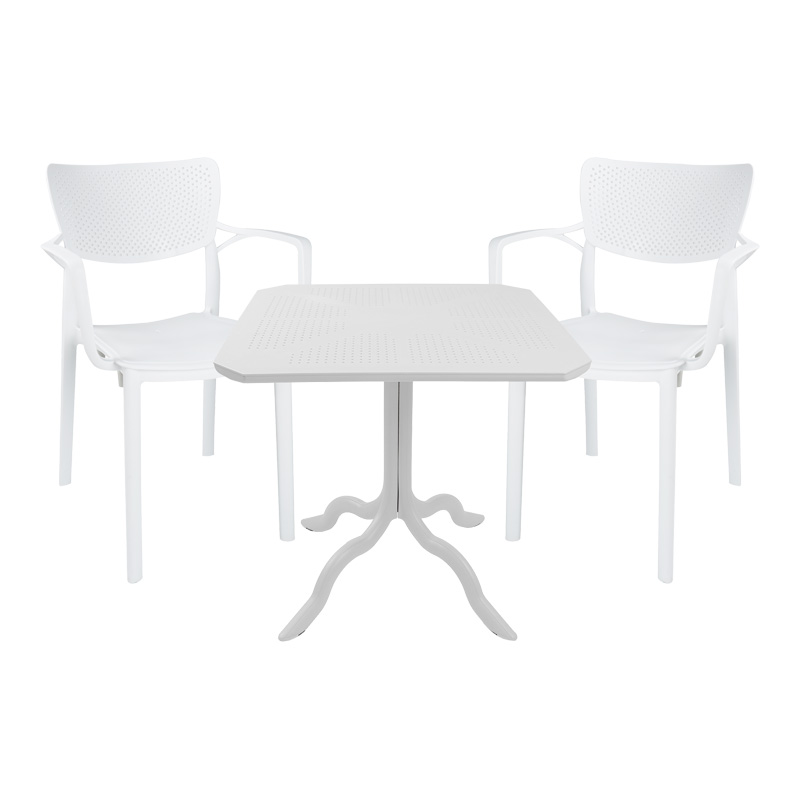 Τραπεζαρία Icon-Fontline pakoworld σετ 3τεμ PP σε λευκή απόχρωση