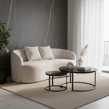 Καναπές 2θέσιος Raini pakoworld με μαξιλάρια κρεμ βελούδο 178x82x68εκ