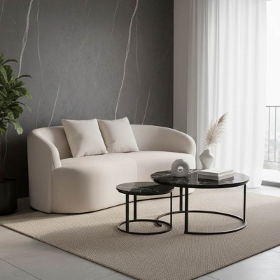 Καναπές 2θέσιος Raini pakoworld με μαξιλάρια κρεμ βελούδο 178x82x68εκ