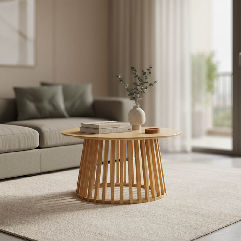 Τραπέζι σαλονιού Domonic pakoworld mdf/pw σε φυσική απόχρωση Φ80x45εκ