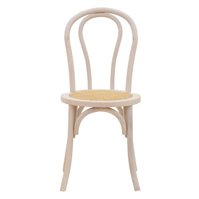 Καρέκλα στοιβαζόμενη Βιέννης Azhel pakoworld white wash ξύλο οξιάς-έδρα φυσικό rattan 41x50x89εκ