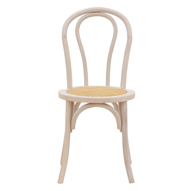 Καρέκλα στοιβαζόμενη Βιέννης Azhel pakoworld white wash ξύλο οξιάς-έδρα φυσικό rattan 41x50x89εκ