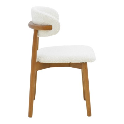 Καρέκλα Ubene pakoworld rubberwood σε καρυδί-μπουκλέ ύφασμα σε λευκή απόχρωση 51x56x79εκ | 2 τμχ