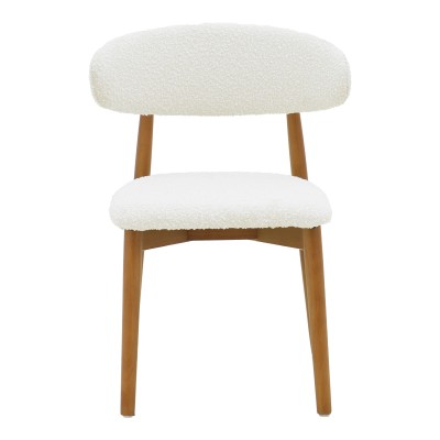 Καρέκλα Ubene pakoworld rubberwood σε καρυδί-μπουκλέ ύφασμα σε λευκή απόχρωση 51x56x79εκ | 2 τμχ