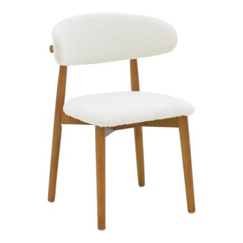 Καρέκλα Ubene pakoworld rubberwood σε καρυδί-μπουκλέ ύφασμα σε λευκή απόχρωση 51x56x79εκ | 2 τμχ
