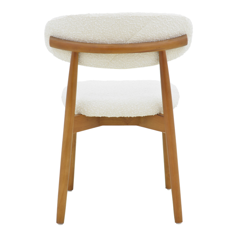 Καρέκλα Ubene pakoworld rubberwood σε καρυδί-μπουκλέ ύφασμα σε λευκή απόχρωση 51x56x79εκ | 2 τμχ