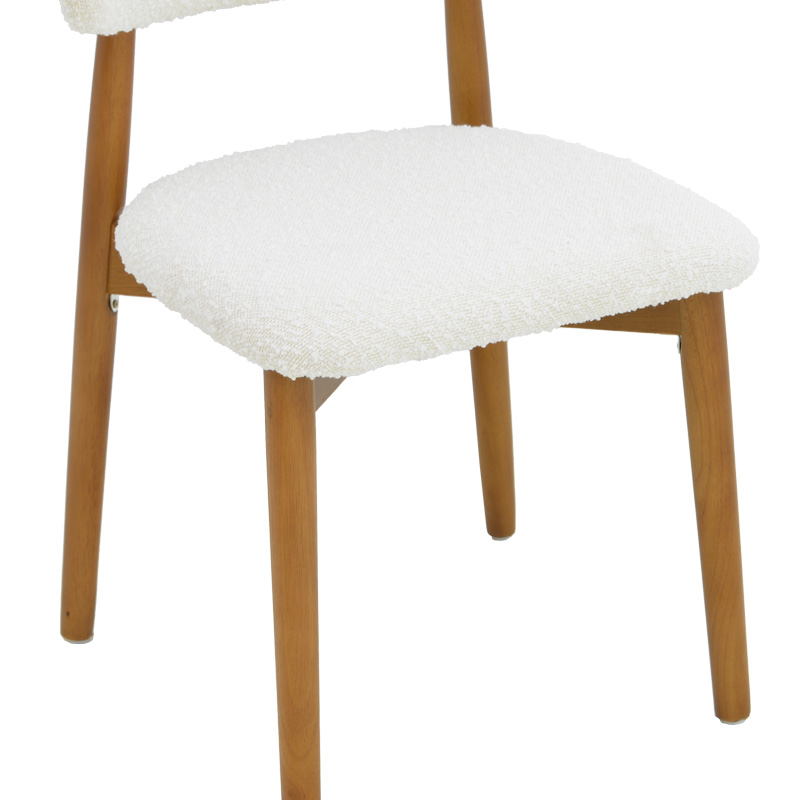 Καρέκλα Ubene pakoworld rubberwood σε καρυδί-μπουκλέ ύφασμα σε λευκή απόχρωση 51x56x79εκ | 2 τμχ