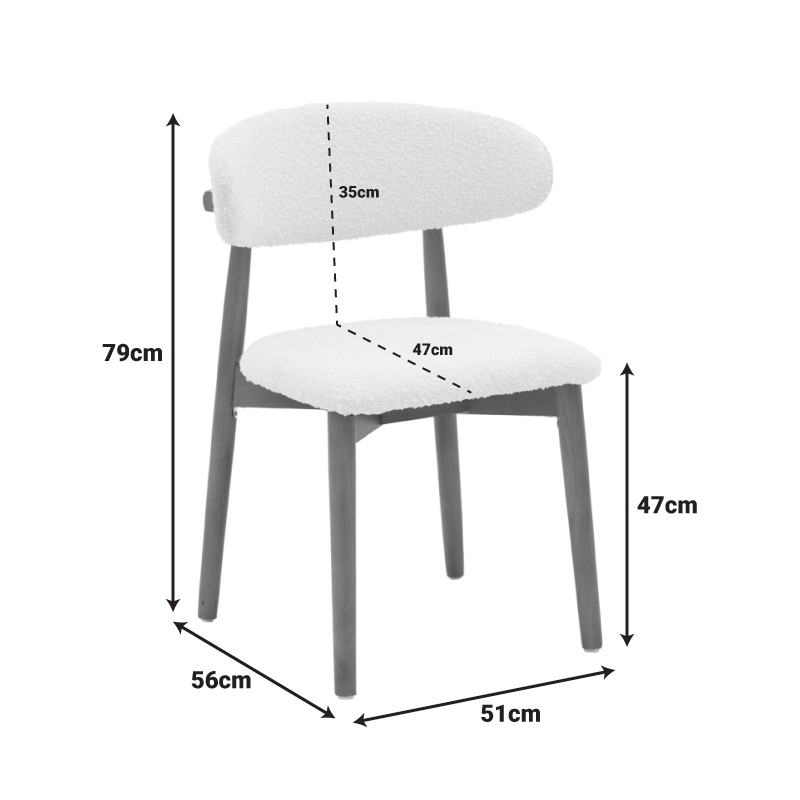 Καρέκλα Ubene pakoworld rubberwood σε καρυδί-μπουκλέ ύφασμα σε λευκή απόχρωση 51x56x79εκ | 2 τμχ