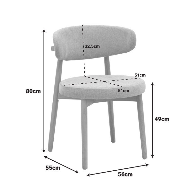 Καρέκλα Luben pakoworld ύφασμα γκρι - rubberwood σε φυσική απόχρωση 53x54x79εκ | 2 τμχ
