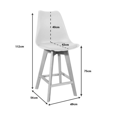 Σκαμπό μπαρ Gaston pakoworld λευκό pp-pu και ξύλινο πόδι σε φυσική απόχρωση 49x56x112εκ