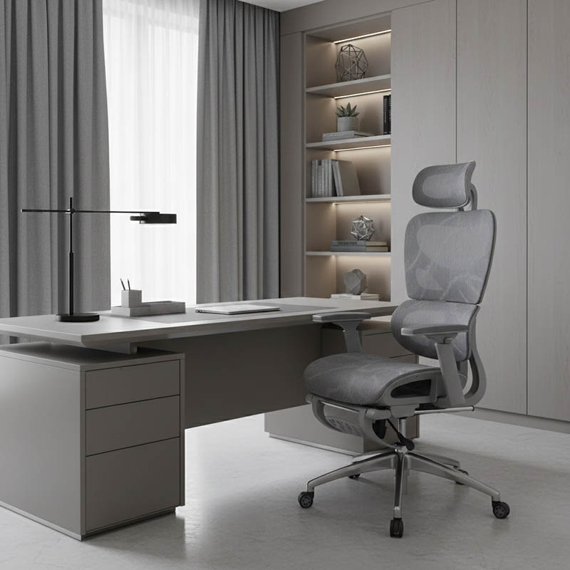 Καρέκλα γραφείου διευθυντή με υποπόδιο Thelonius pakoworld mesh γκρι