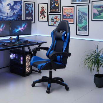 Καρέκλα γραφείου gaming William pakoworld PU μαύρο-μπλε