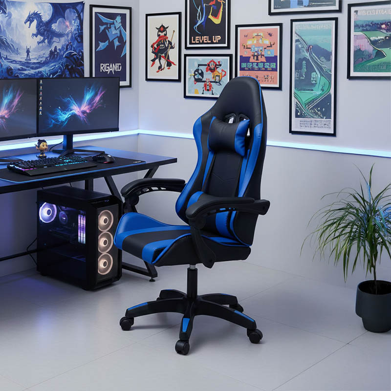 Καρέκλα γραφείου gaming William pakoworld PU μαύρο-μπλε