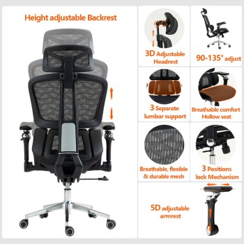 Καρέκλα γραφείου διευθυντή Jeffer pakoworld mesh σε μαύρη απόχρωση 67x62x115-125εκ