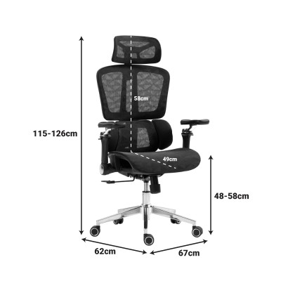 Καρέκλα γραφείου διευθυντή Jeffer pakoworld mesh σε μαύρη απόχρωση 67x62x115-125εκ
